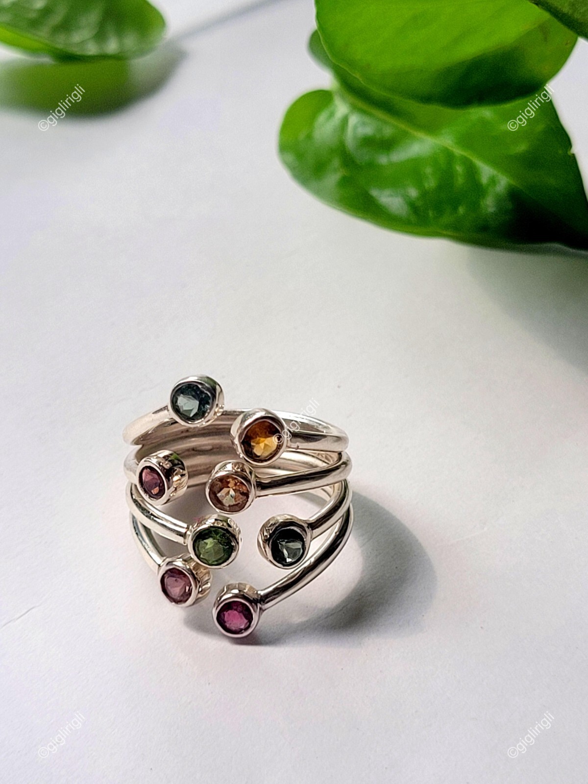 Tourmaline Stone Sterling Silver Engagement Sister Boho Band Ring Jewelry Size 7