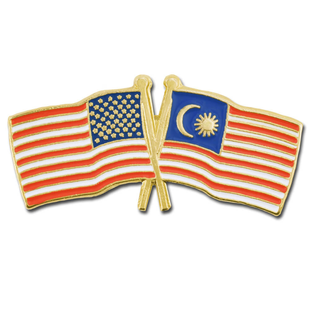 PinMart’s USA and Malaysia Crossed Friendship Flag Enamel Lapel Pin