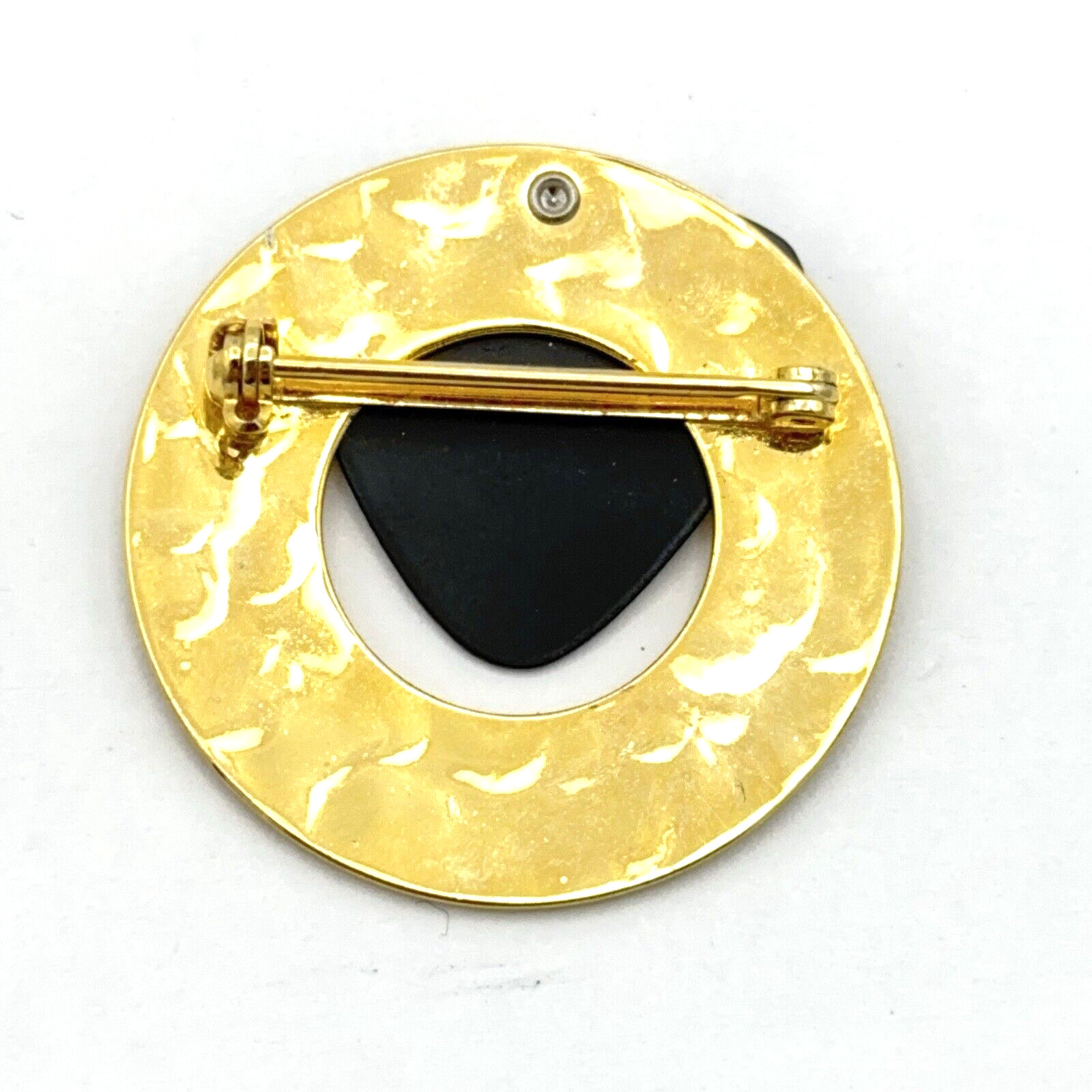 HAMMERED abstract brooches – lot of 2 mixed-metal pins silver gold green black