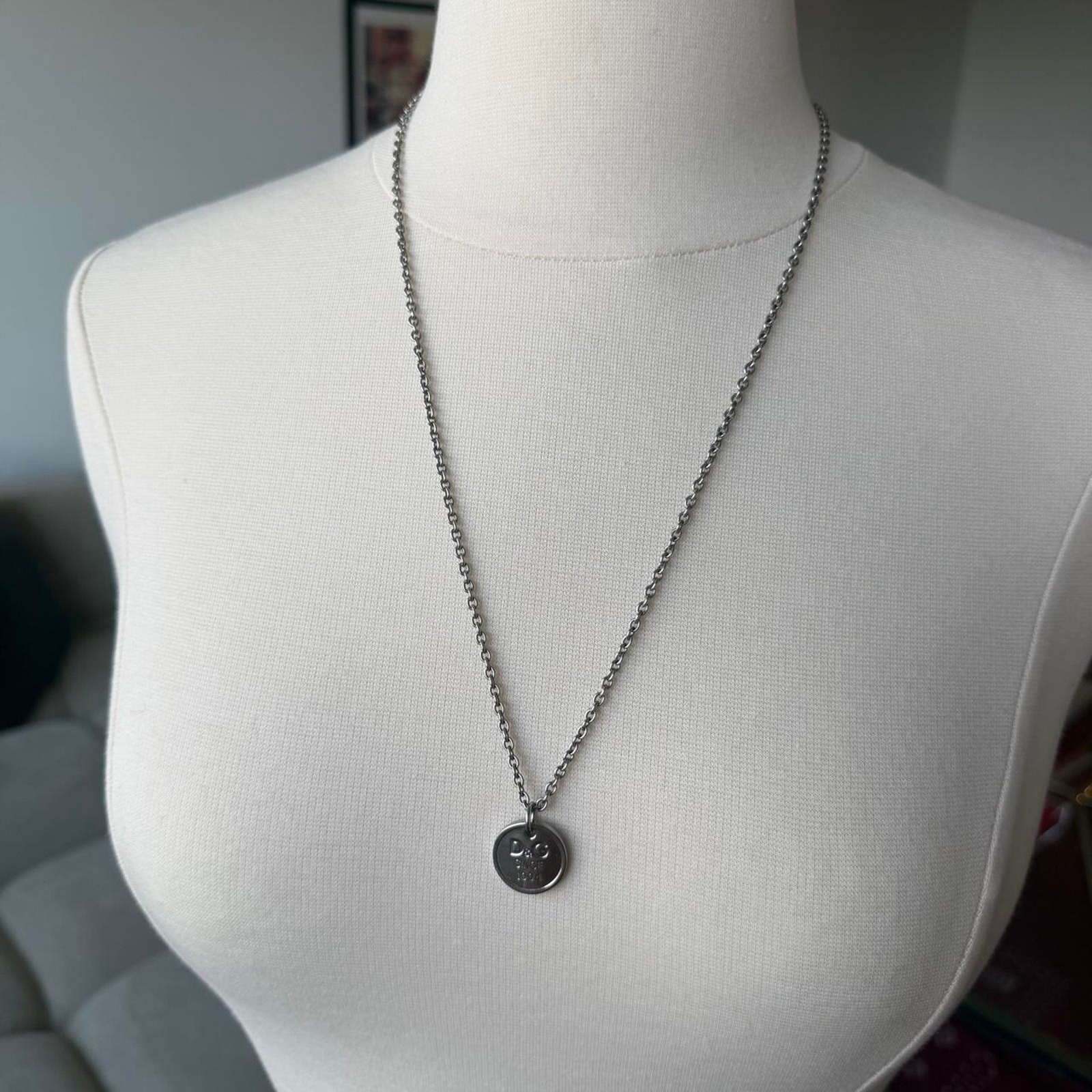 Dolce & Gabbana Since 1994 Round Logo Pendant Necklace Silver