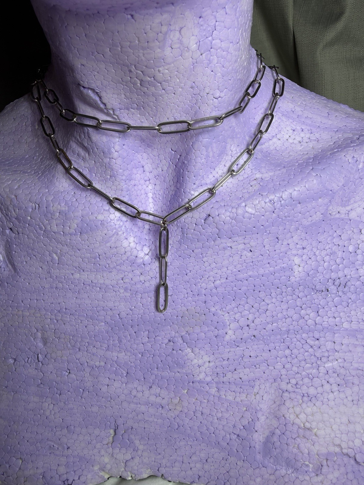 BaubleBar Silver Tone Paperclip Chain Layered Y Necklace Modern Statement #07