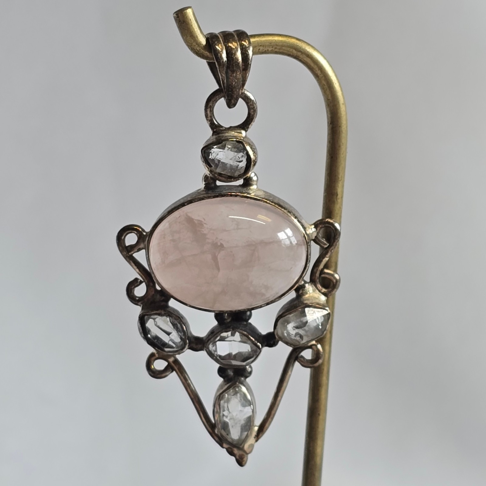 Sterling Silver Pendant 8.6g Fine Jewelry Pink & Clear Stones Charm *READ*
