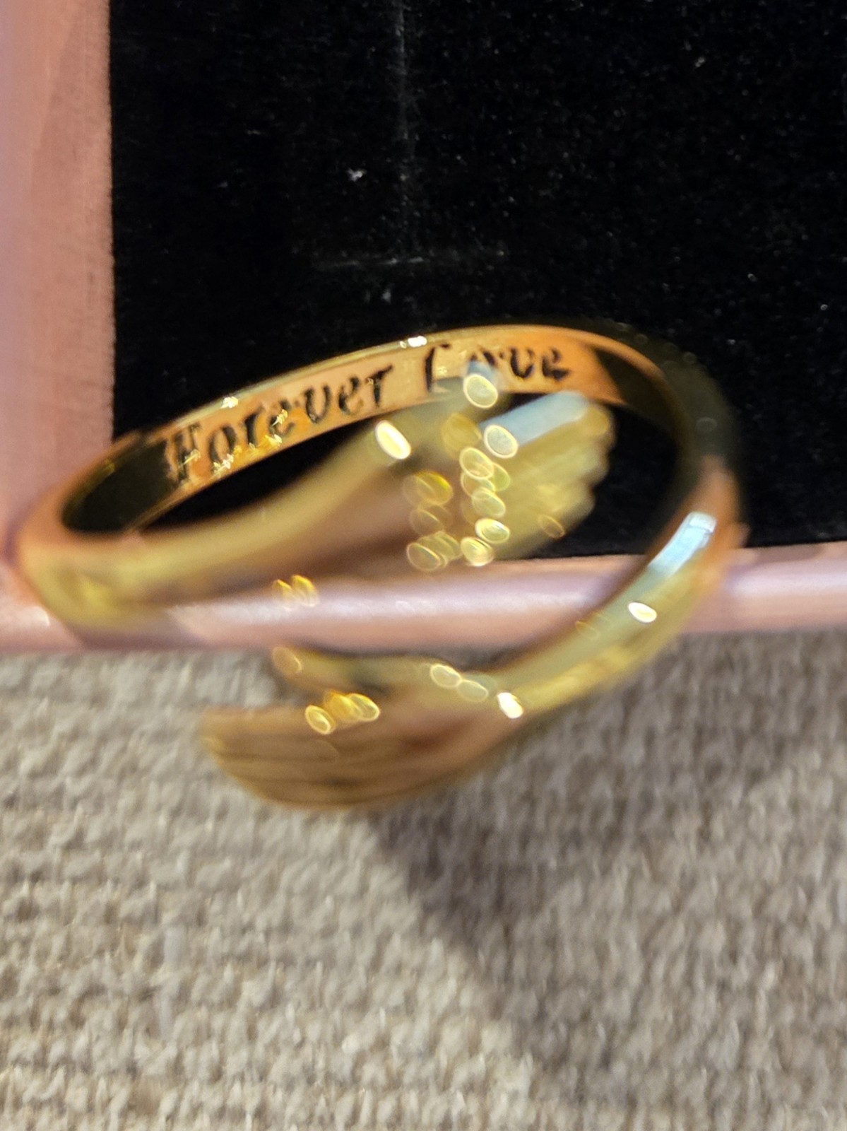 Gold Tone Adjustable Engraved Hand Wrap Band Ring Love Theme No Stone
