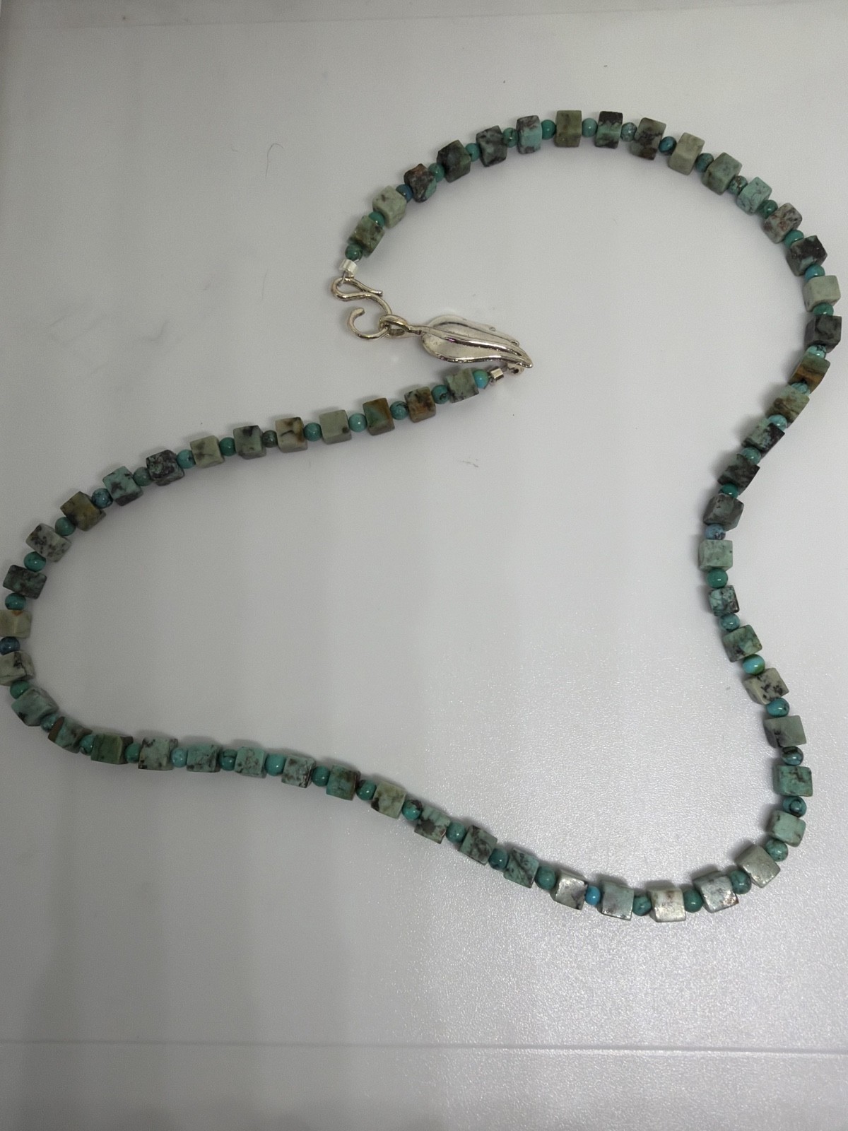 Green and Blue Turquoise Beaded Necklace with Silver plated Clasp