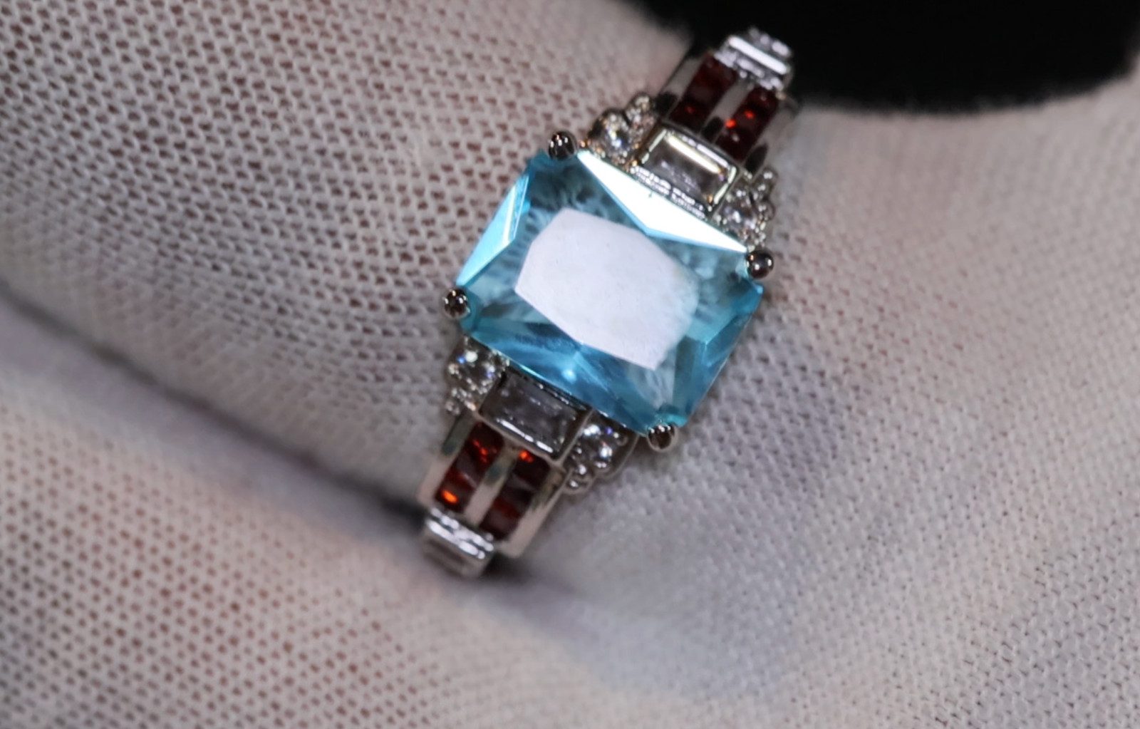 Light Blue Diamond Ring | Simulated Diamond Ring | Blue Radiant Diamond Ring