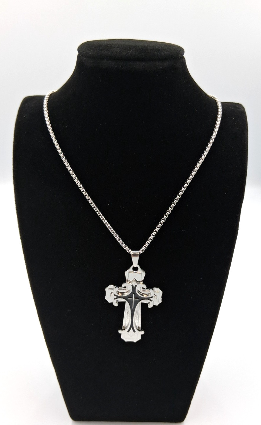 Stainless Steel Alloy Cross Pendant Necklace Gothic Hip Hop Double Layer Jewelry