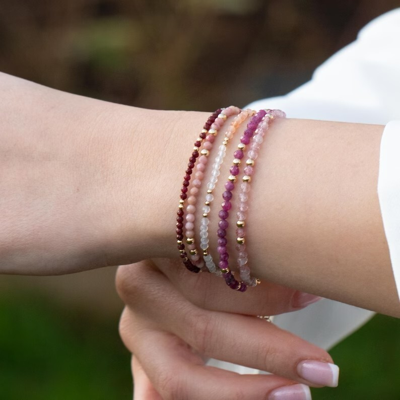 Natural Ruby 2MM Beaded Gemstone Crystal Healing Minimalist Women Bracelet Gifts