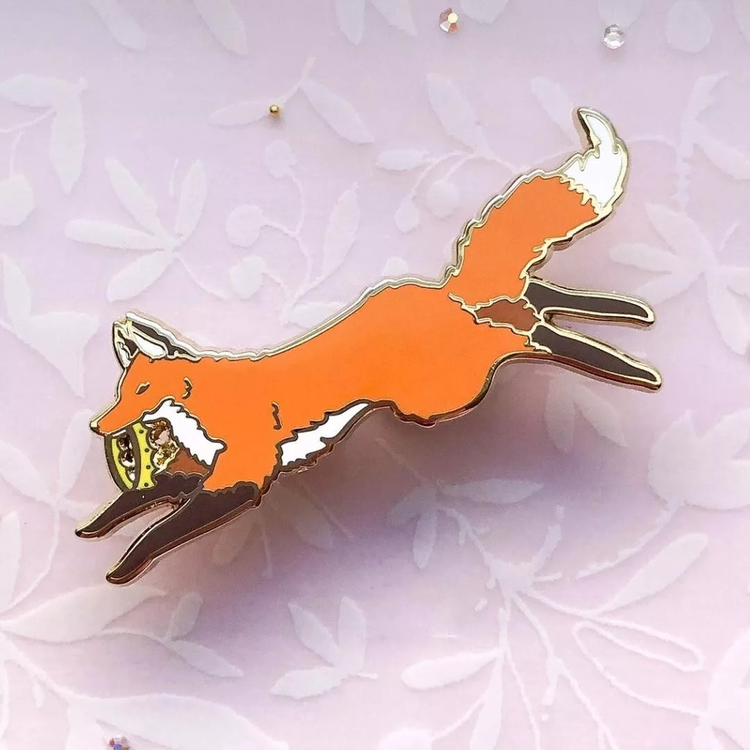 Red Fox Usurper Enamel Pin – Gold Plated Base – NEW Nature & Wildlife Jewelry