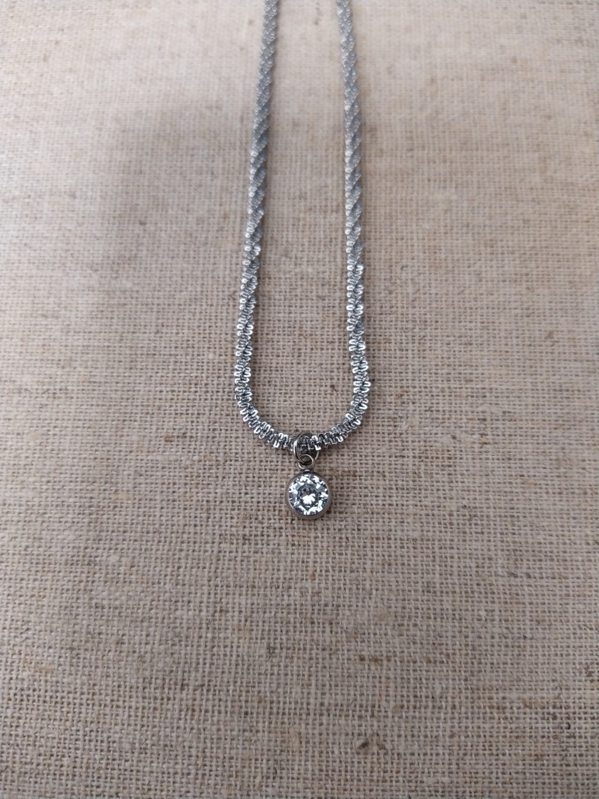 Steel by Diamonique Silver Fancy Link Solitaire Bezel Pendant Necklace 20cm BN