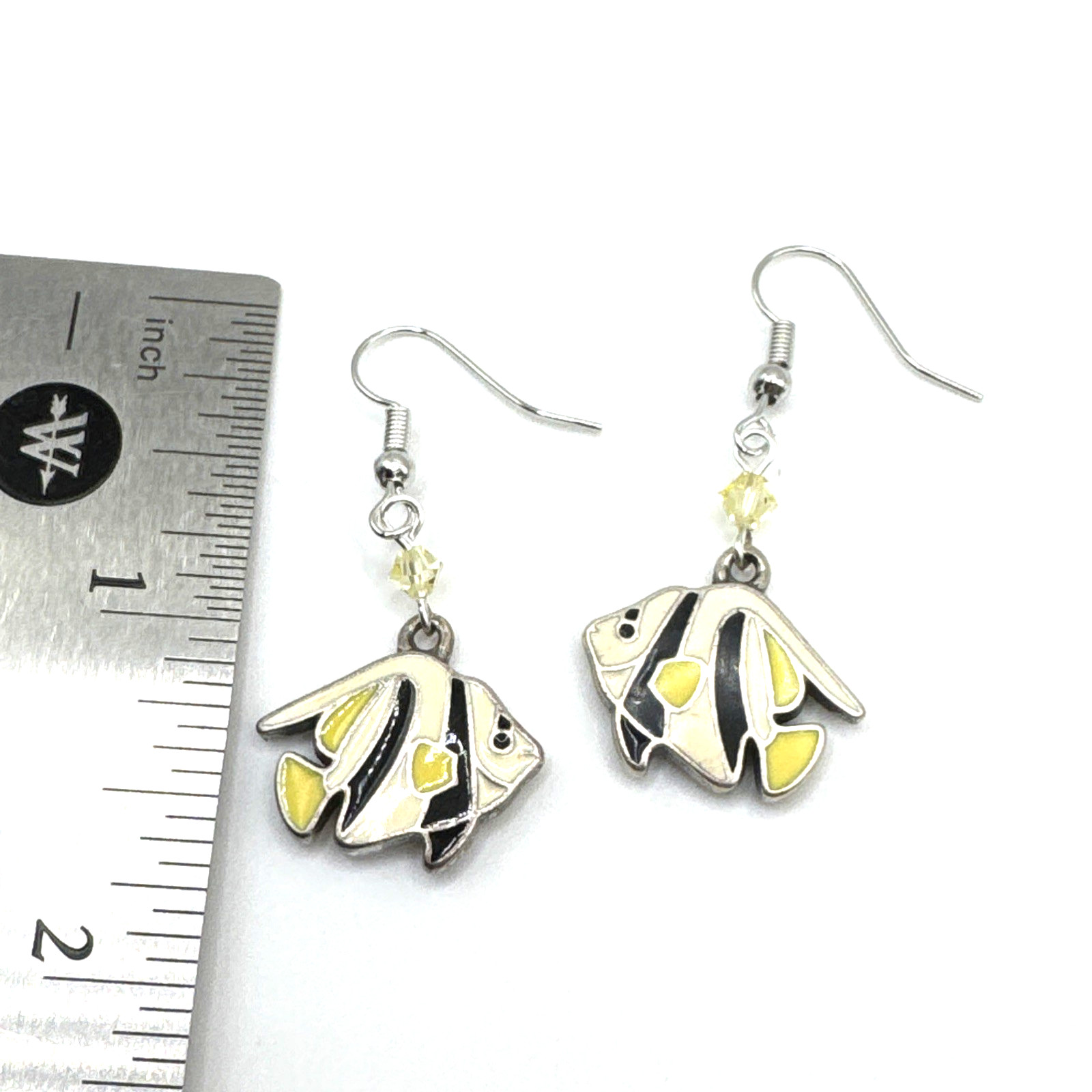 Brighton Fantasy Fish Yellow Black Striped Fish Sea Life Silver Custom Earrings