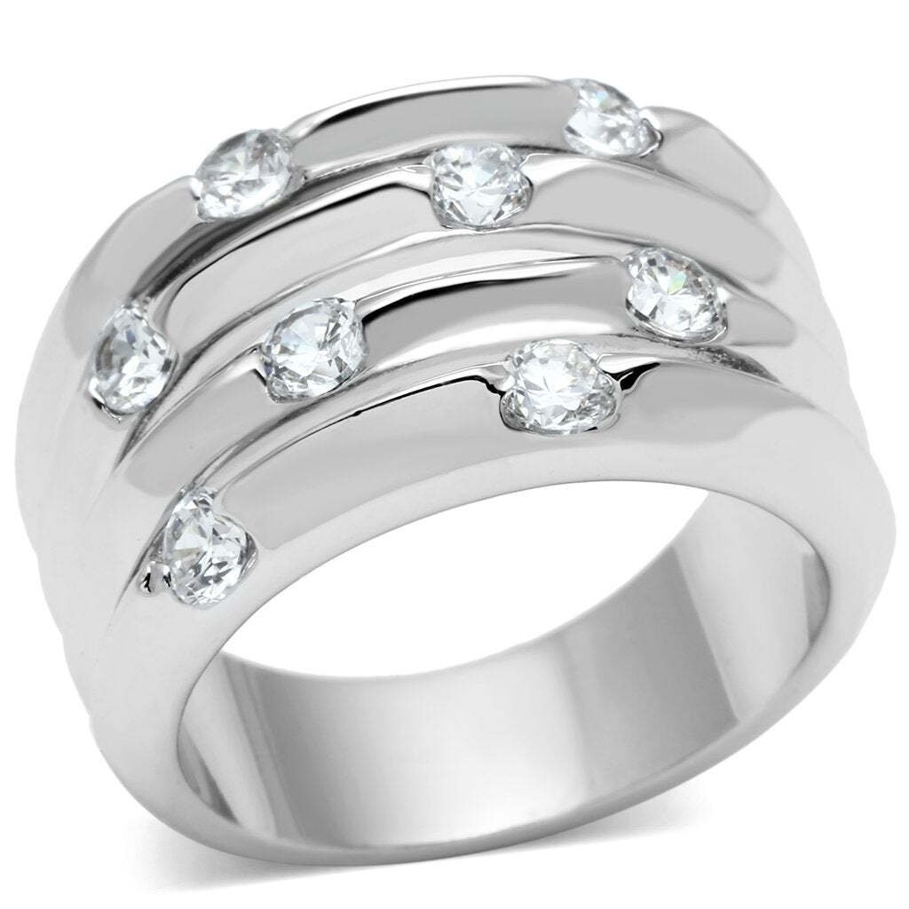 Solitaires ring silver Cubic Zirconia rhodium W275 handmade wide