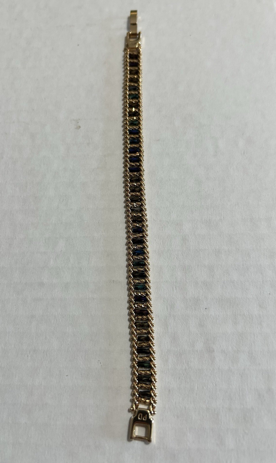 Premier Designs Gold Tone Black Faceted Link Bracelet 8” Fold Over Clasp