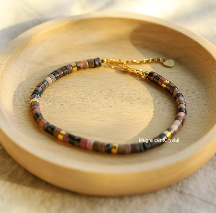 Minimalist Tube Beaded Crystal Stone Bracelet Boho Multicolor Jewelry Reiki Gift