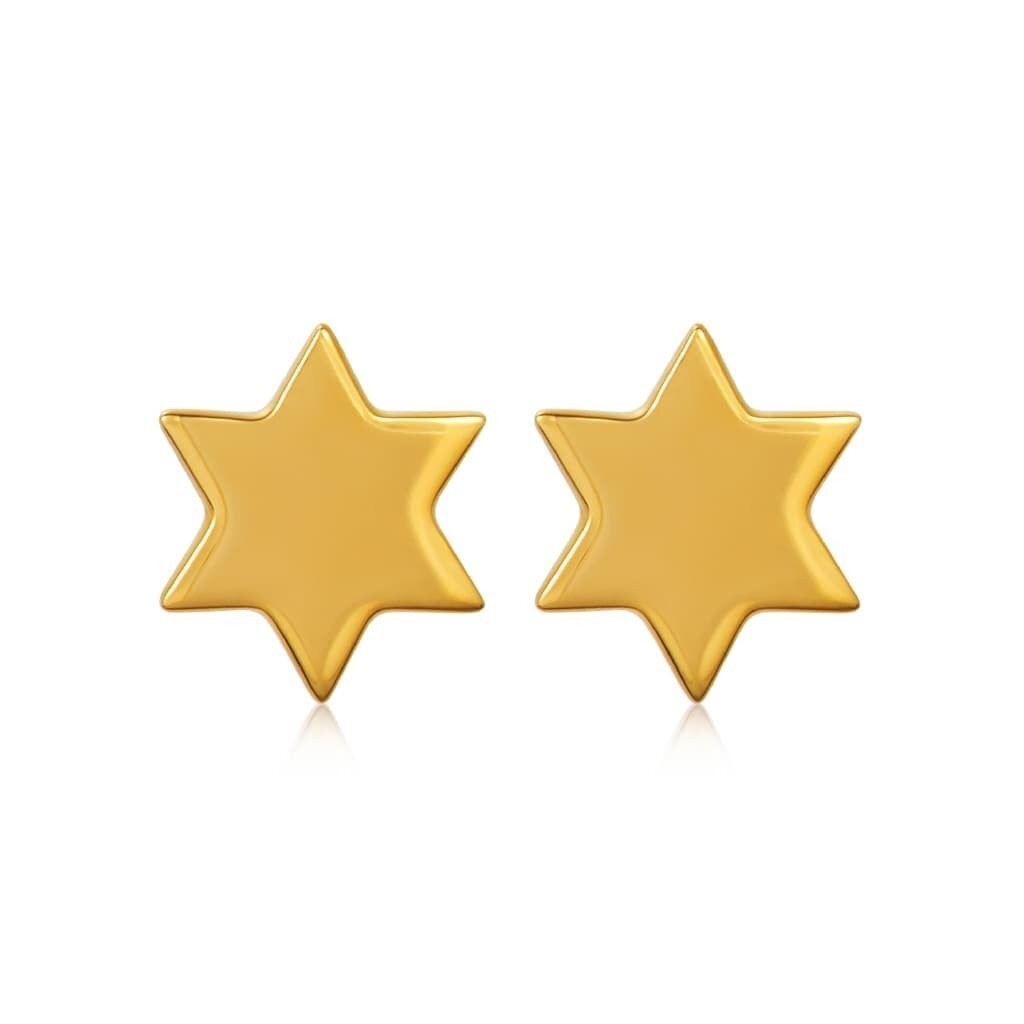 14K Yellow Gold Star of David Stud Earrings Jewish Symbol