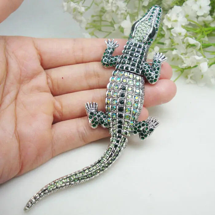 Vintage Style Animal Woman‘s Brooch Pin Pendant Green Rhinestone Jewelry
