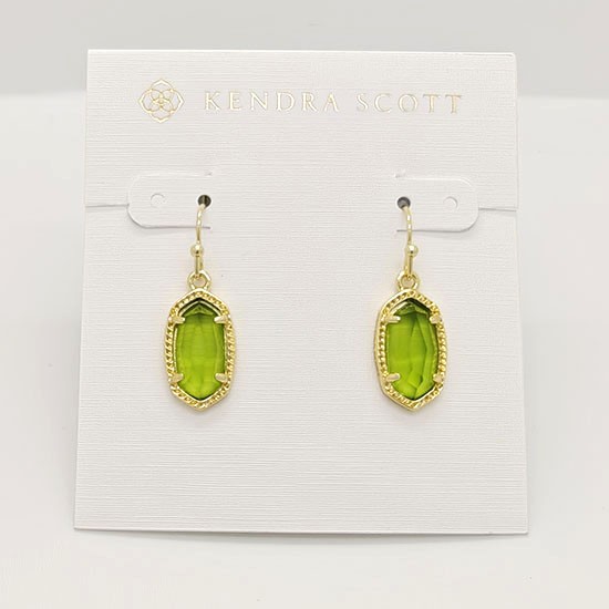 New Kendra Scott Lee Gold Drop Earrings In Peridot Green