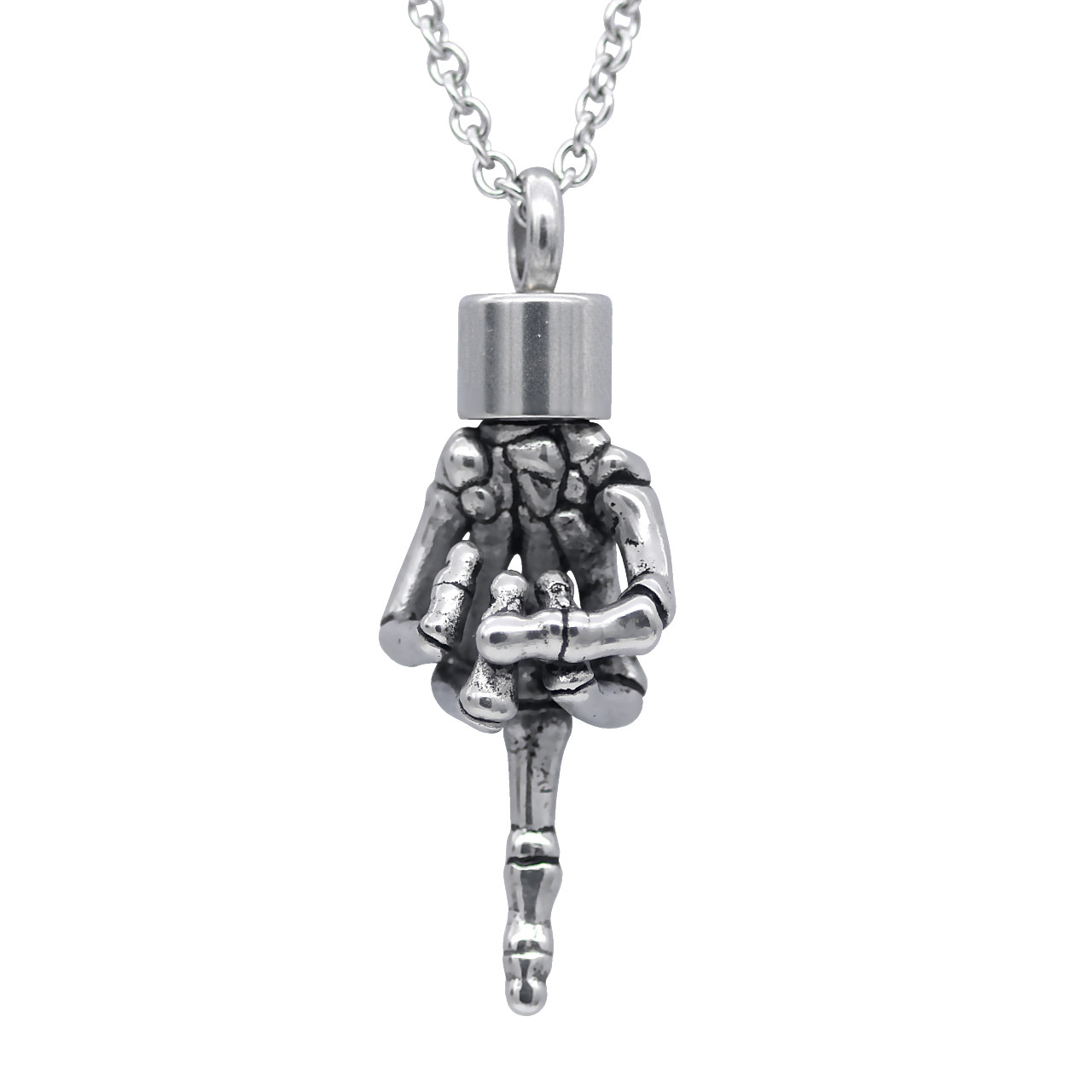 “Eff Off!” Skeleton Hand and Finger Necklace With Magnetic Ornament By Controse