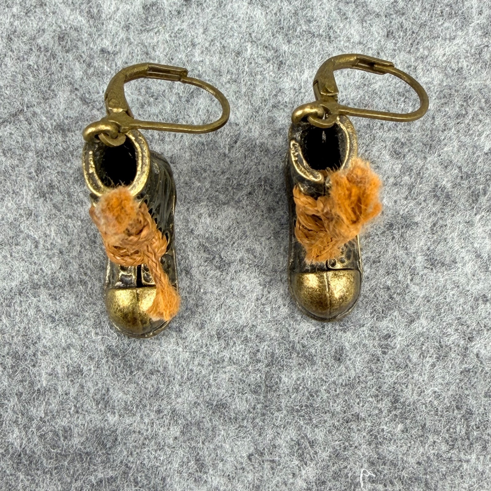 Novelty Combat Boot Dangle Earrings Bronze Tone Lace Up Military Grunge Punk