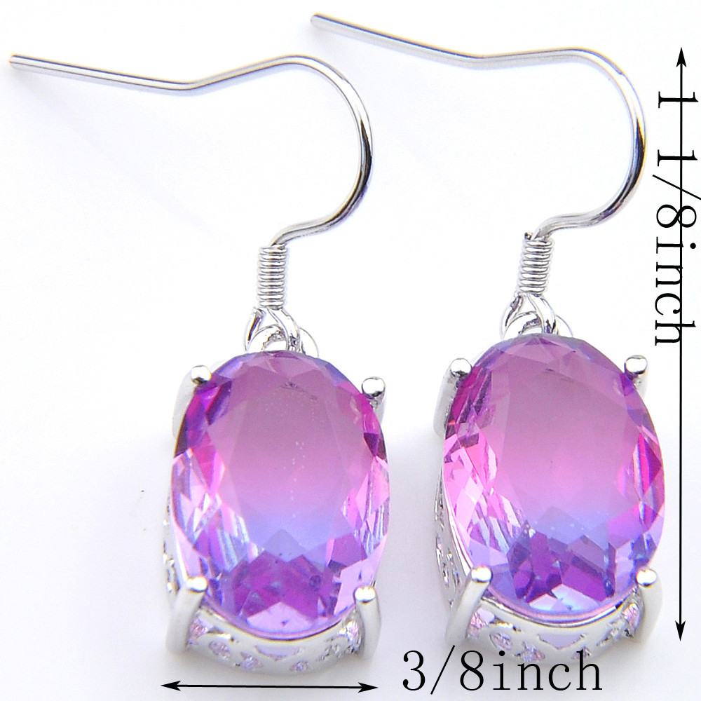 2 pcs 1 Lot Purple Bi Colored Tourmaline Gemstone Silver Pendant Earrings Set