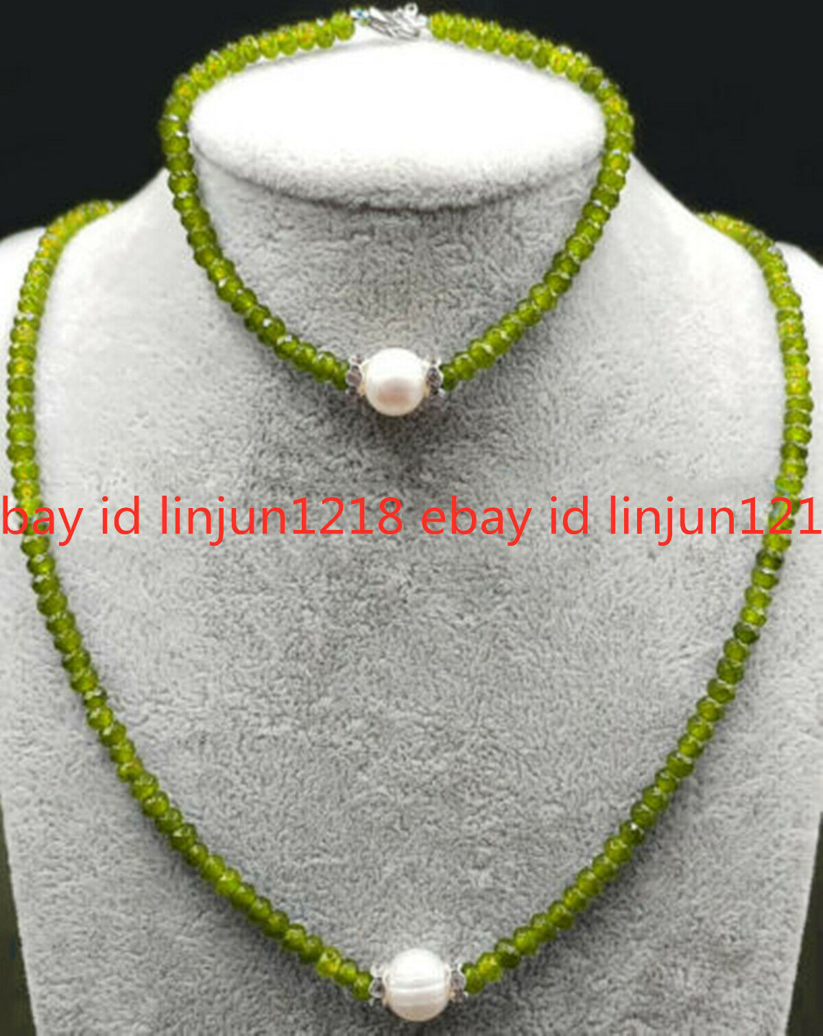 2x4mm Faceted Gemstone Rondelle Beads & 8-9mm White Pearl Necklace Bracelet Set