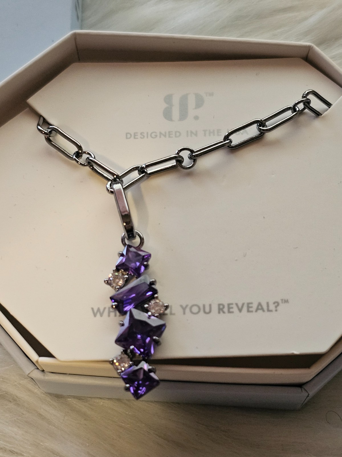 Bomb Party Just Say Yes Necklace NK84196 Dark Purple Topaz On Hematite