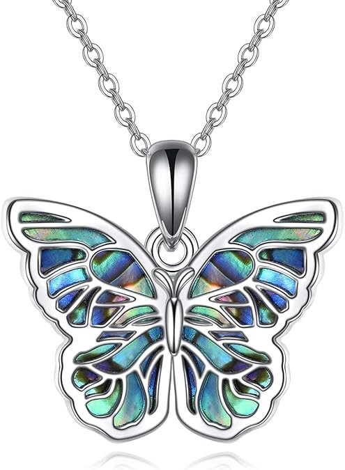 Collar de Mariposa de Plata .925 – Colgante de Abulón para Regalo de Navidad