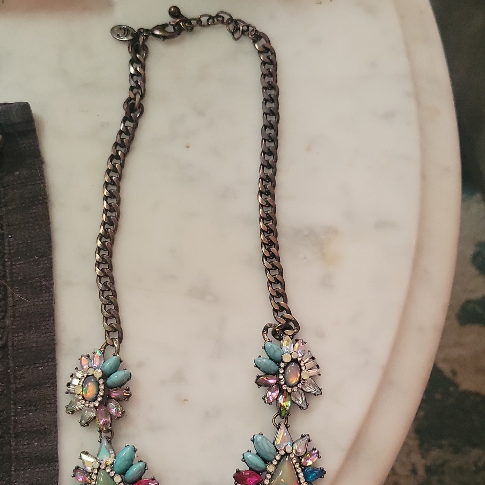 Multicolor Crystal Rhinestone Flower Statement Necklace, Adjustable Cable Chain