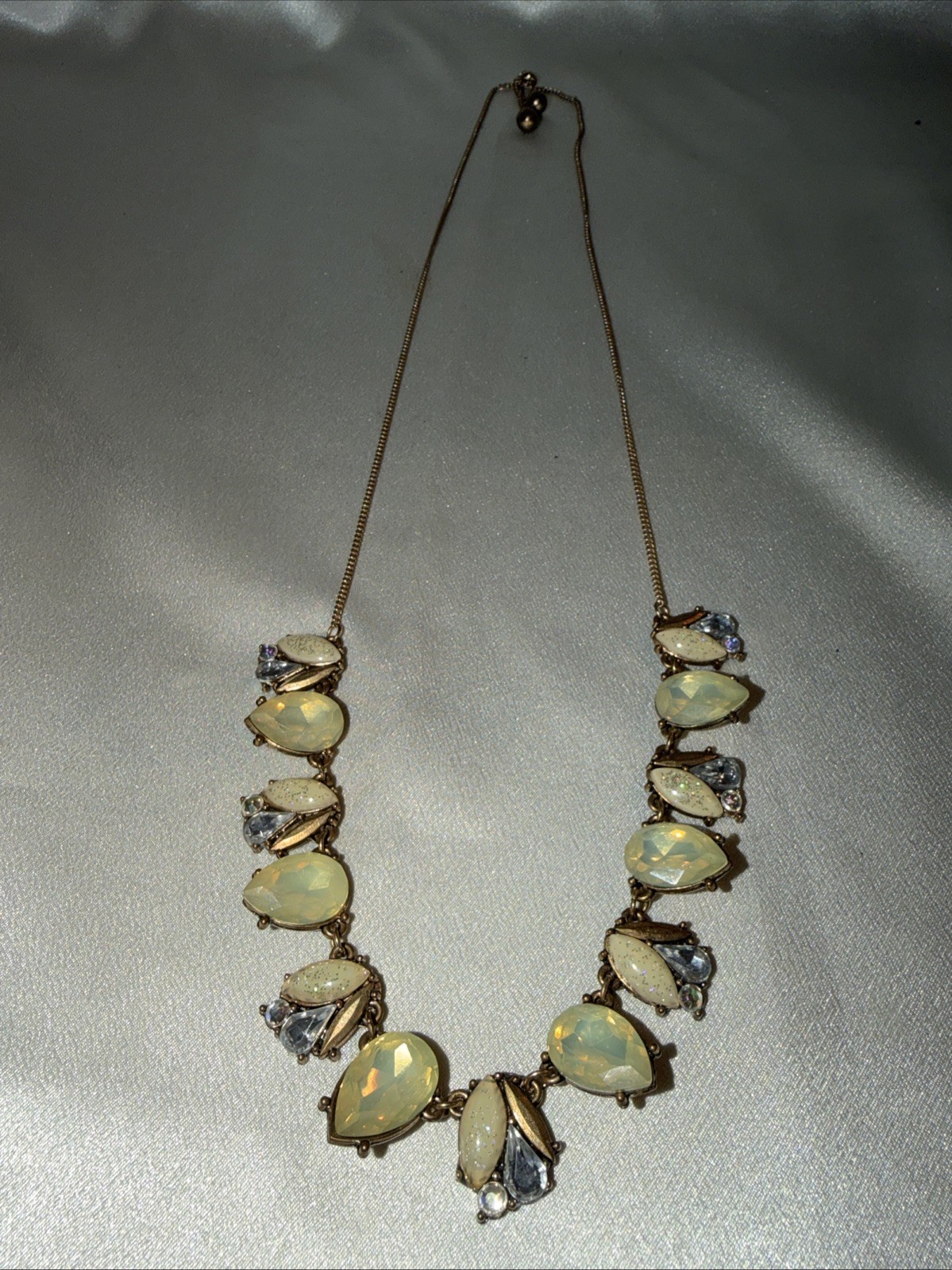 Gold Colored Necklace with Rhinestones Adjustable Ball Closure 28 Inches