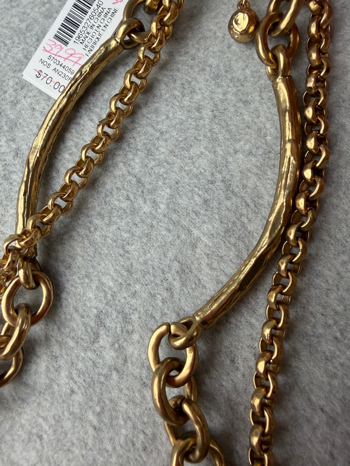 WHBM Gold Tone Layered Statement Necklace Hammered Bar Faux Pearl Adjustable