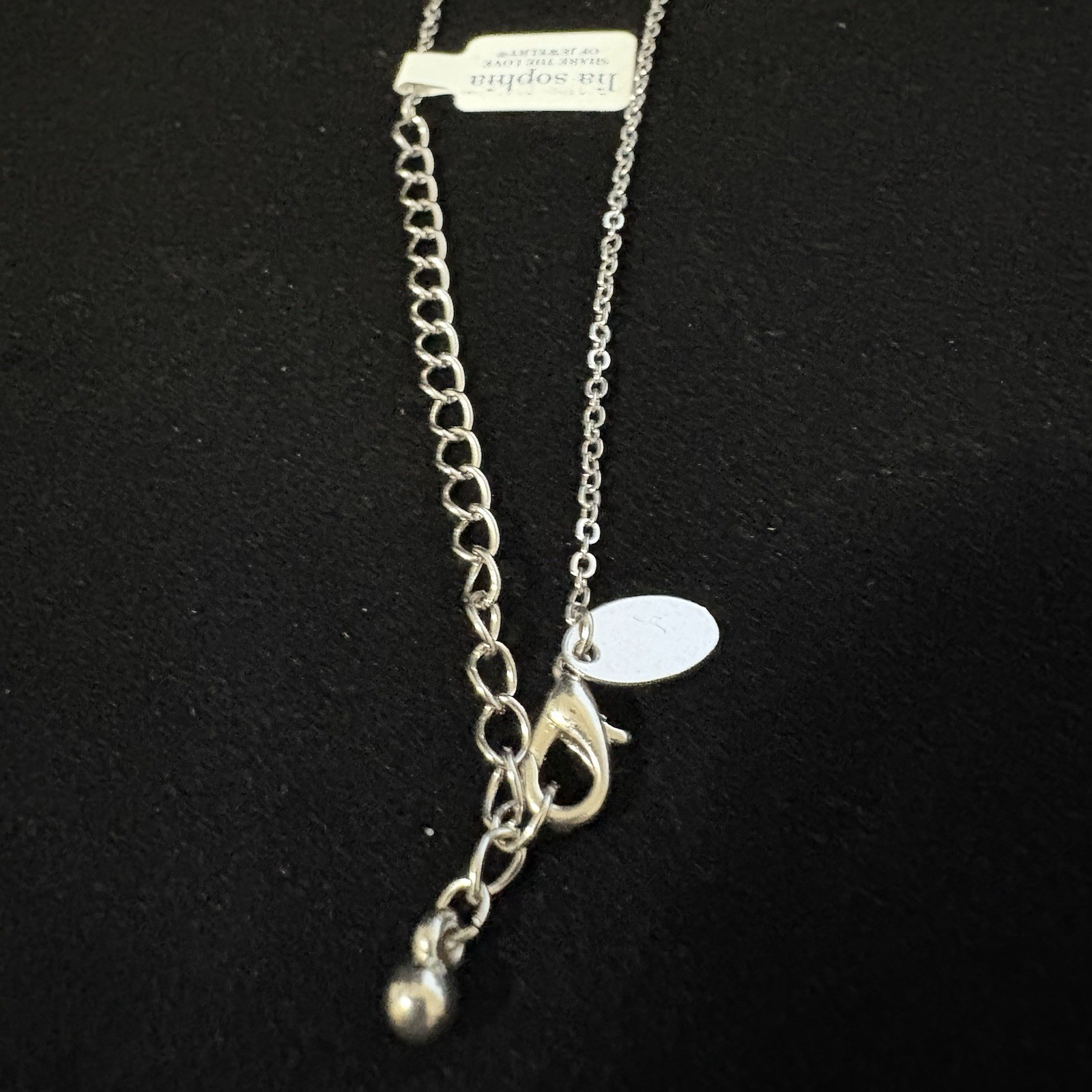 Lia Sophia Love Token Necklace 17-20″ Heart Pendant Silver Tone w/Crystals & Box