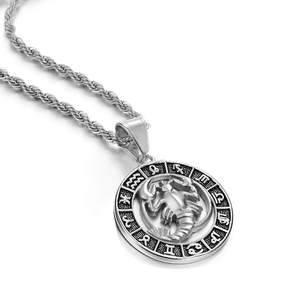 Signs Scorpio Libra 12 Constellations Pendant Silver Color Stainless Stee