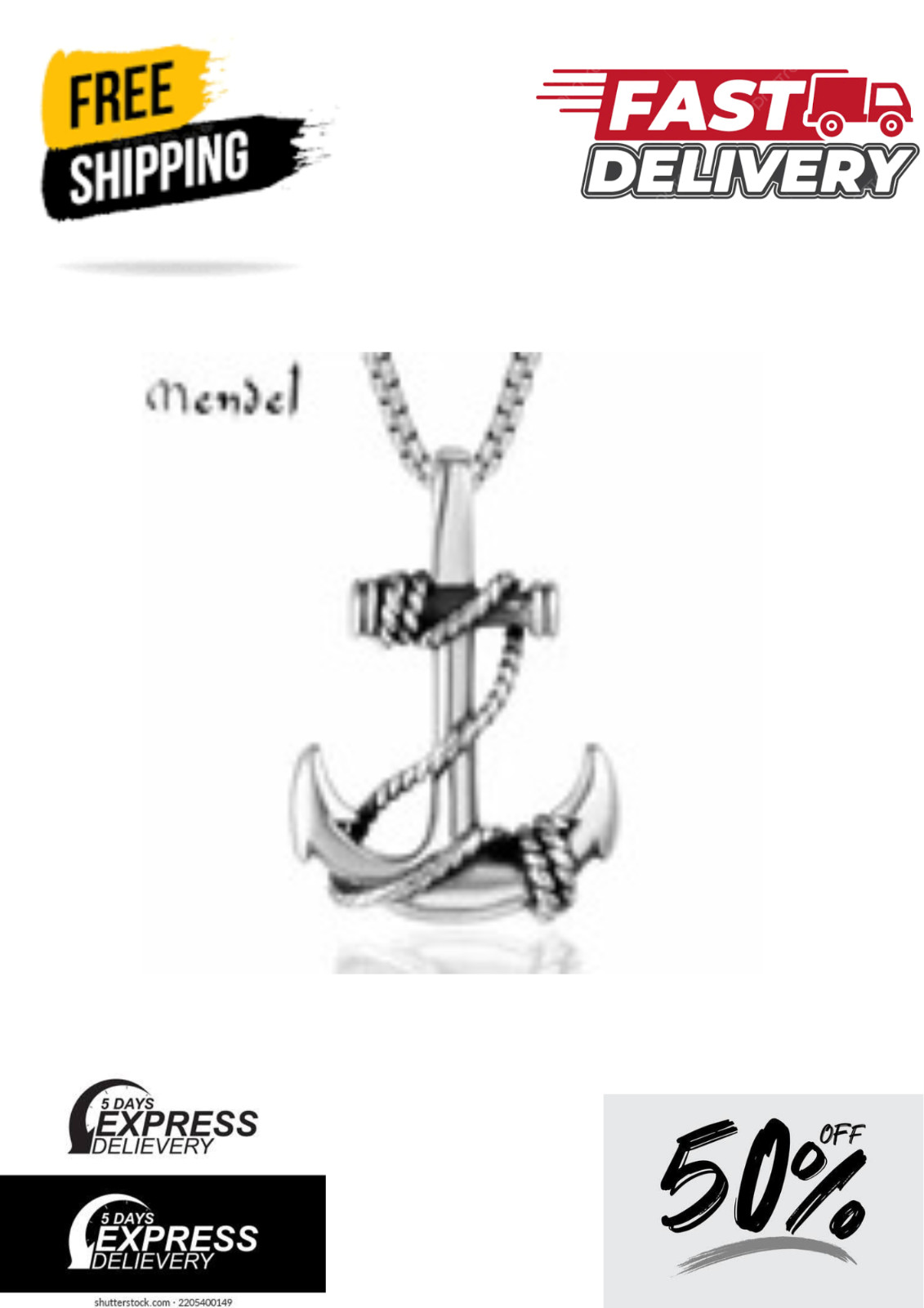 MENDEL Mens Stainless Steel Nautical Surfing Beach Anchor Pendant Necklace Men