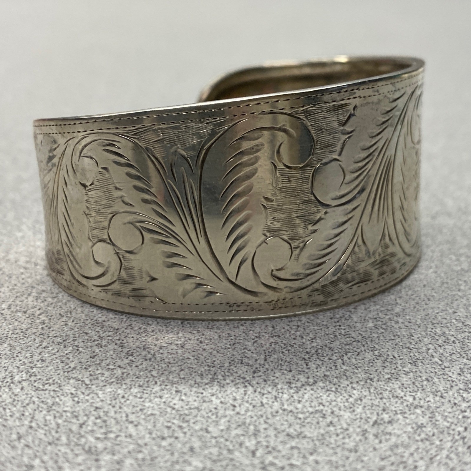 Vintage Sterling 925 Thailand Cuff Bracelet Ornate Floral Scroll Hand Engraved