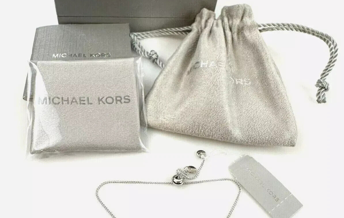 Michael Kors Sterling Silver Pave Logo & Engravable Disc Slider Bracelet in Box