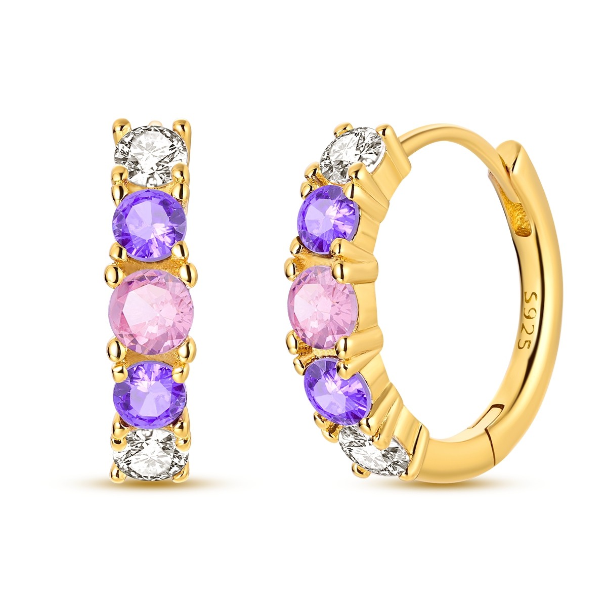 MULA 925 Sterling Silver Hoop Earrings Gold Plated Flowers Moon Women Jewelry