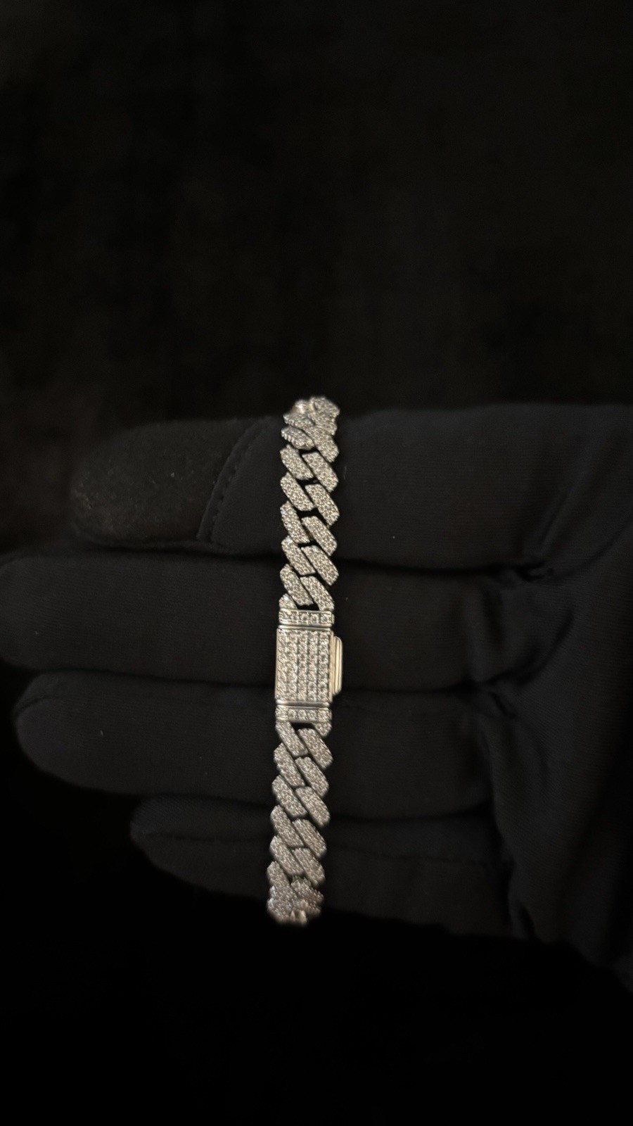 Silver Tone Cuban Link Tennis Bracelet, Round White Stones, Pave Box Clasp