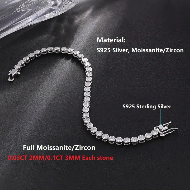 Full Moissanite S925 Sterling Silver Bubble D Color Tennis Bracelet Fine Jewelry