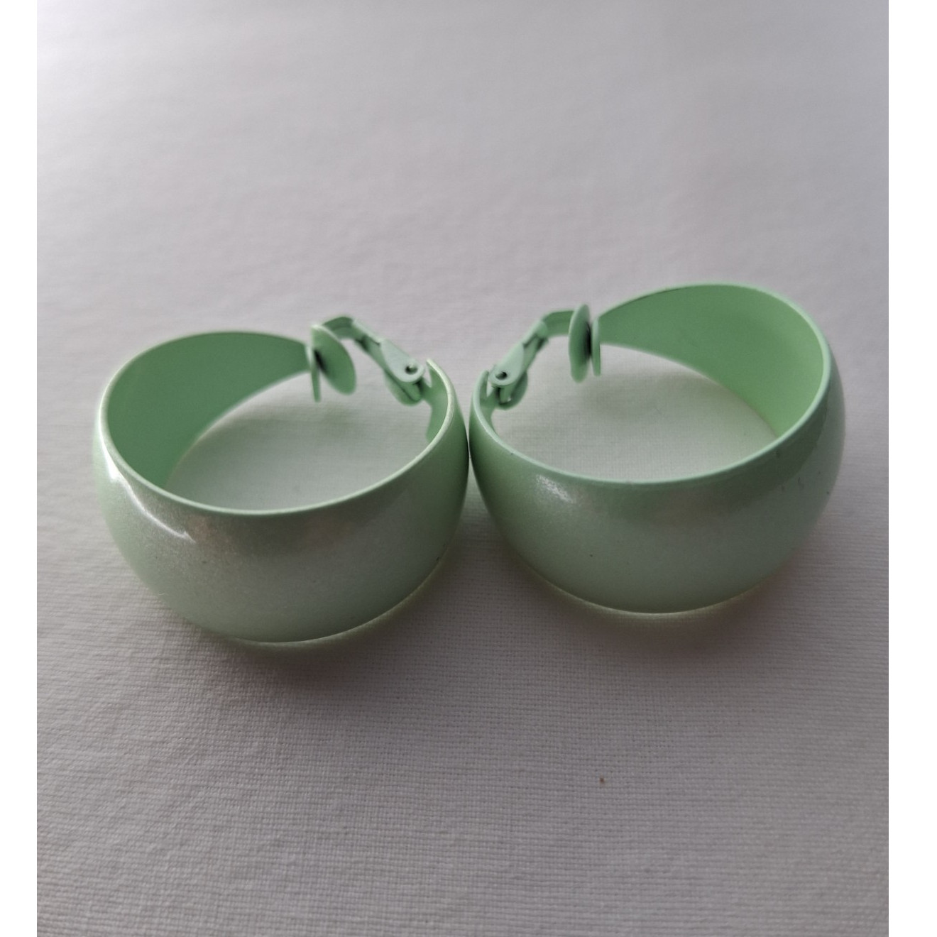 Light Green Metal Clip-On Round Hoop Earrings 1.25 in Diameter/1 in Length