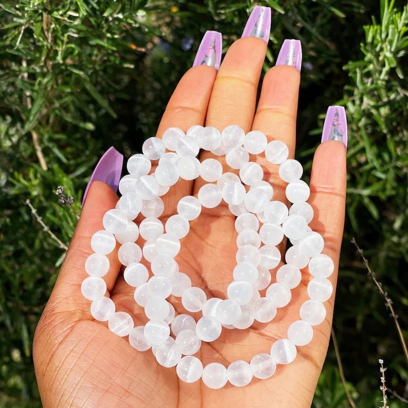 Natural Selenite Stone Stretch Bracelet 8mm Gemstone Beads Healing Crystal Gifts