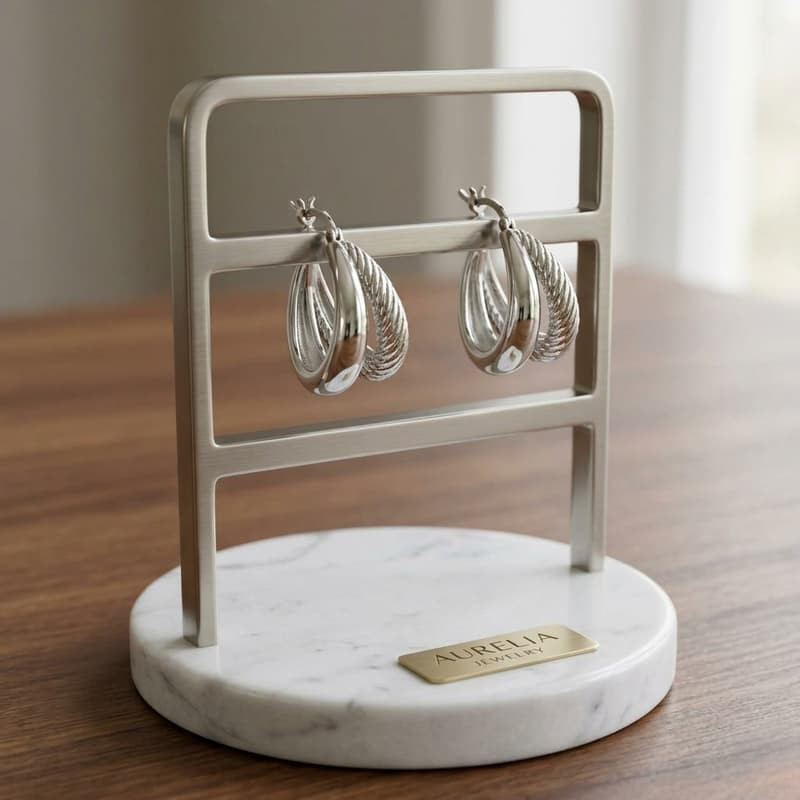 925 Sterling Silver Chunky Hoop Earrings French Vintage Twisted Croissant Huggie