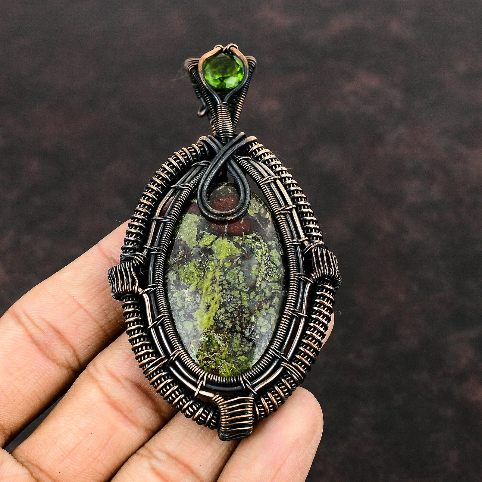 Dragon Bloodstone Jewelry Copper Gift For Sister Wire Wrapped Pendant 3.74″