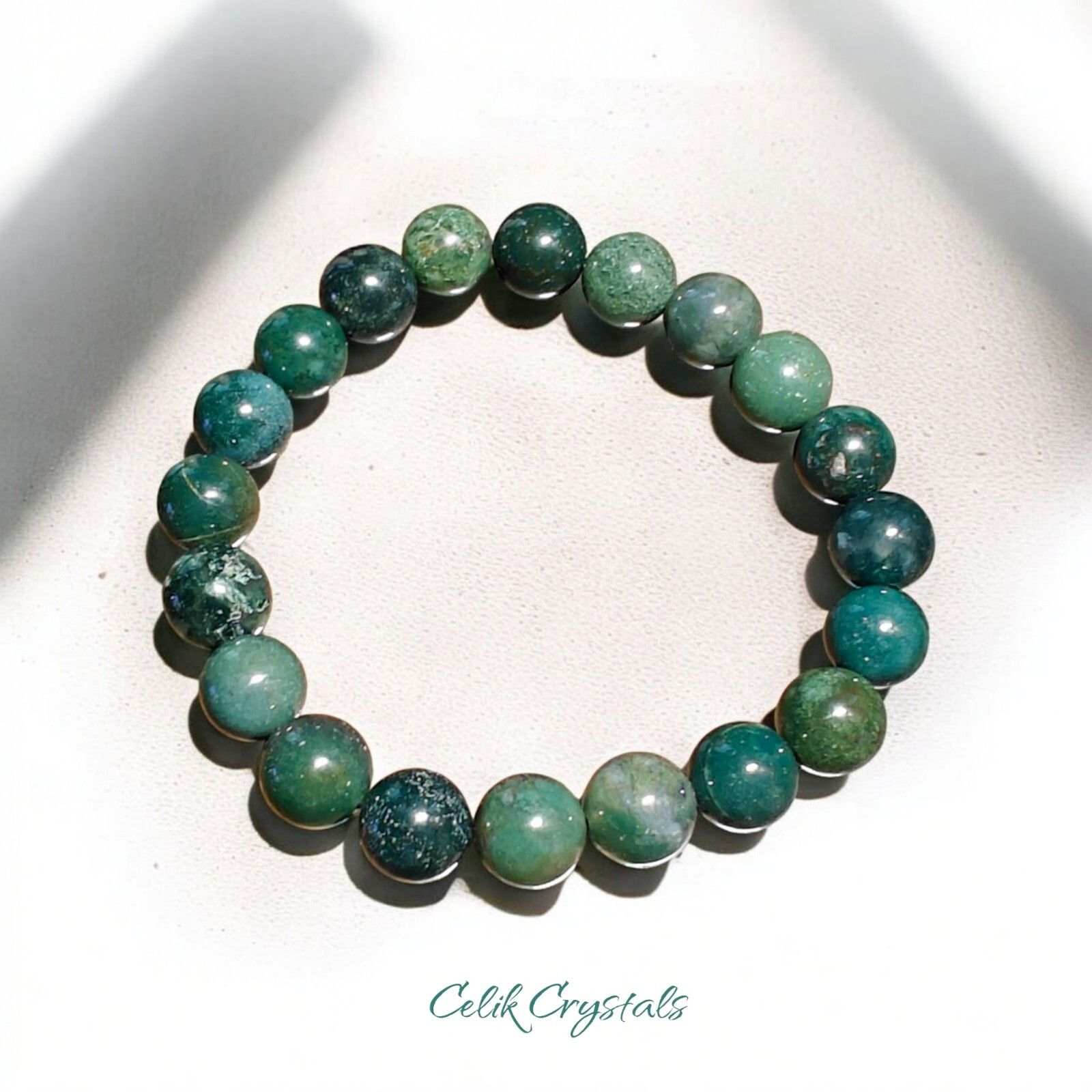 Moss Agate Bracelet Natural Stones 10mm Stretch Bead Healing Bracelet