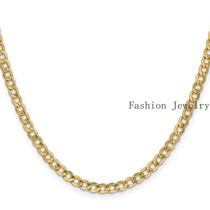 10K Solid Yellow Gold 3-5mm Curb Link Chain Necklace