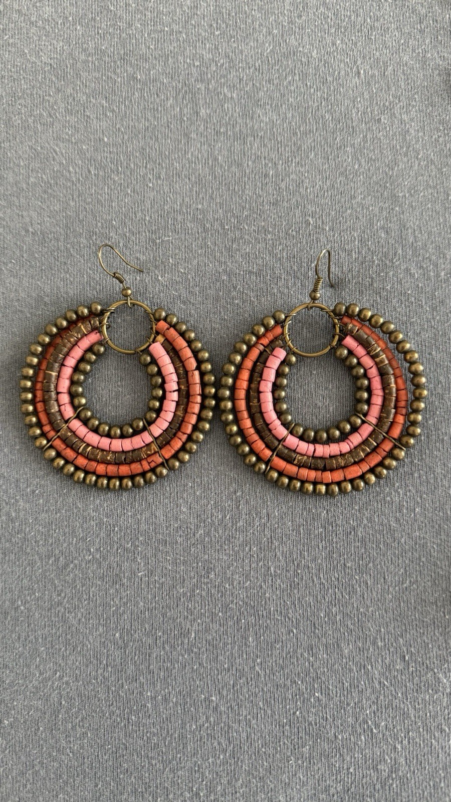 Bohemian Beaded Necklace & Earrings Jewelry Set Gold Tone Red Turquoise