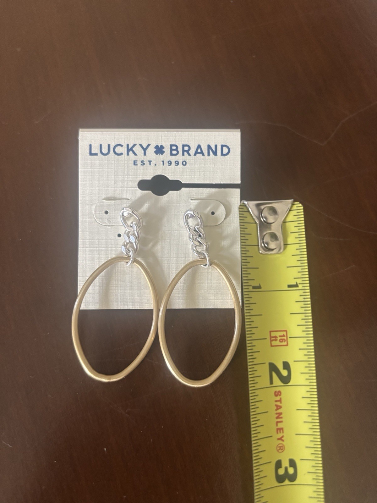Lucky Brand Gold Hoop Drop Earrings with Clear Studs