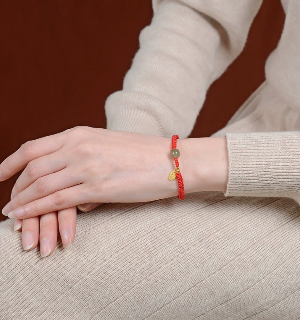 Elegant Chinese Style Red Rope Braided Imitation Jade Mom Bracelet Adjustable
