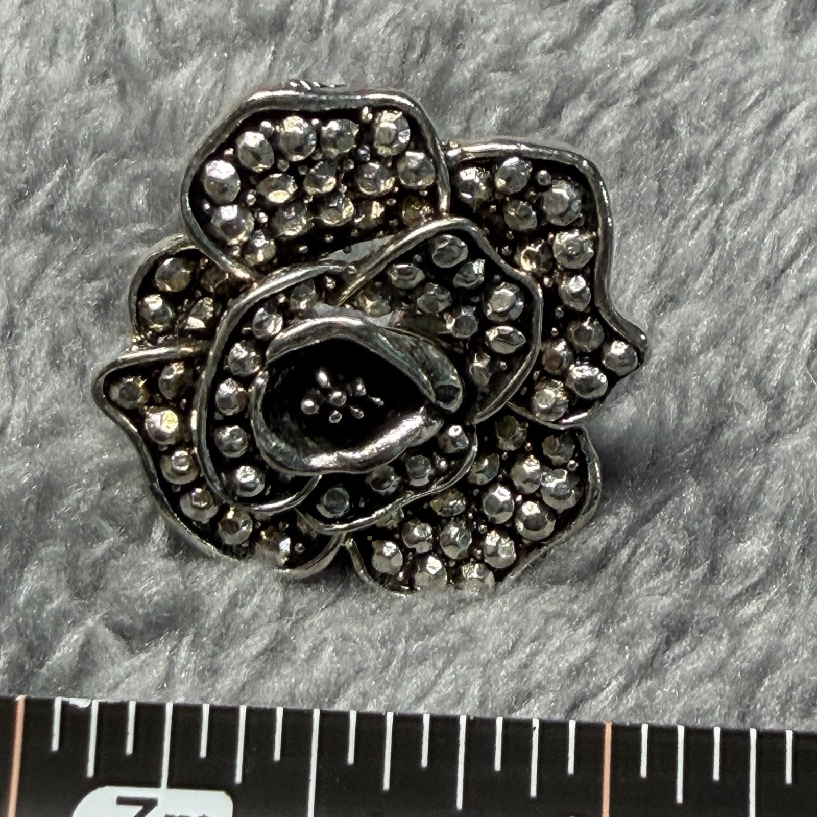Silver Tone Clear Crystal Flower Cocktail Statement Ring, Rhinestone Accent