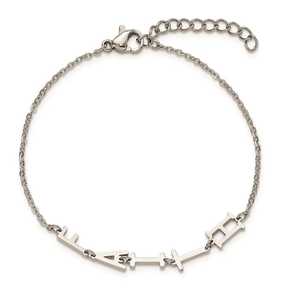 Stainless Steel Polished FAITH w/1in ext 6.5in Bracelet
