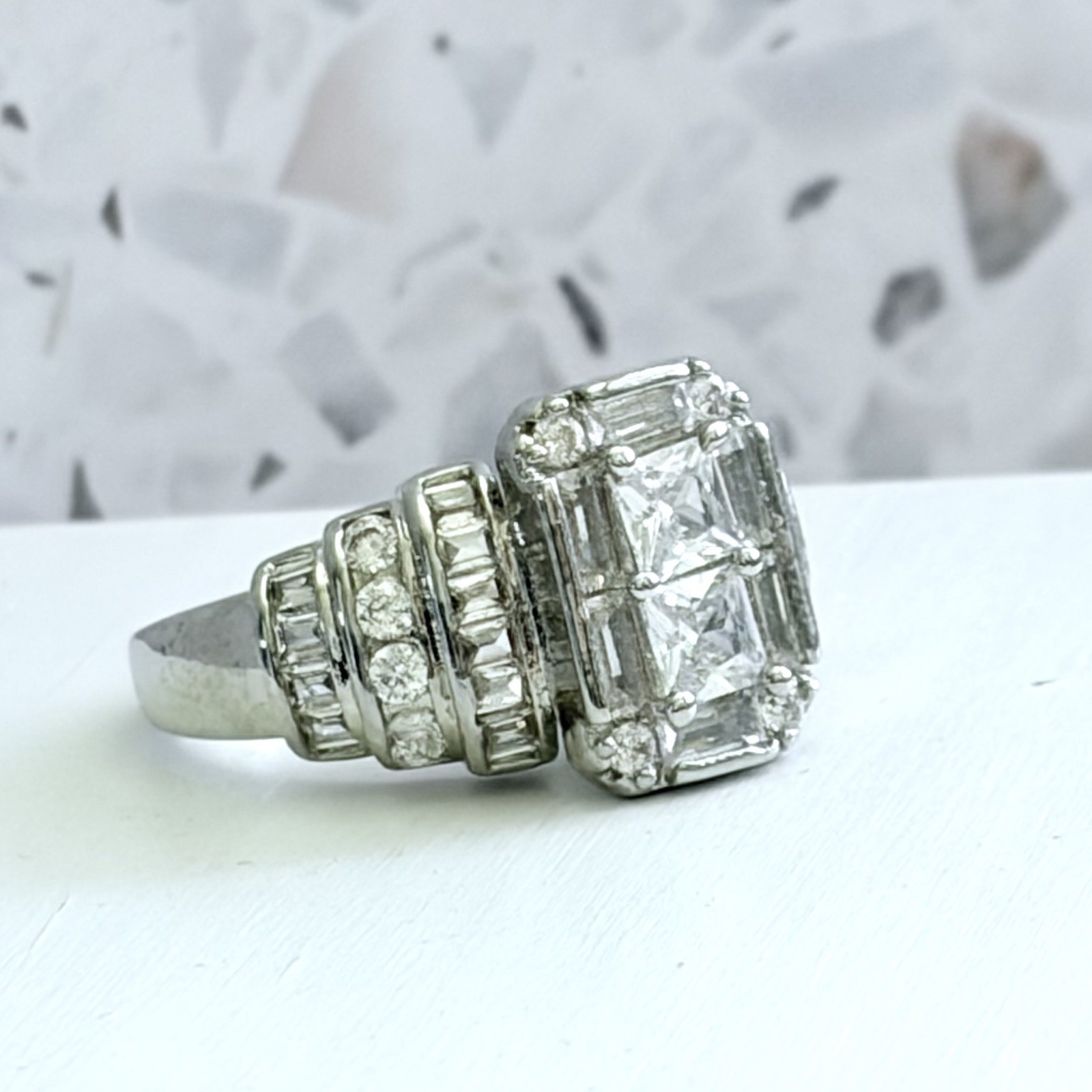 2.15 CT Princess Cut Sapphire 14k Gold 925 Sterling Cocktail Women’s Ring
