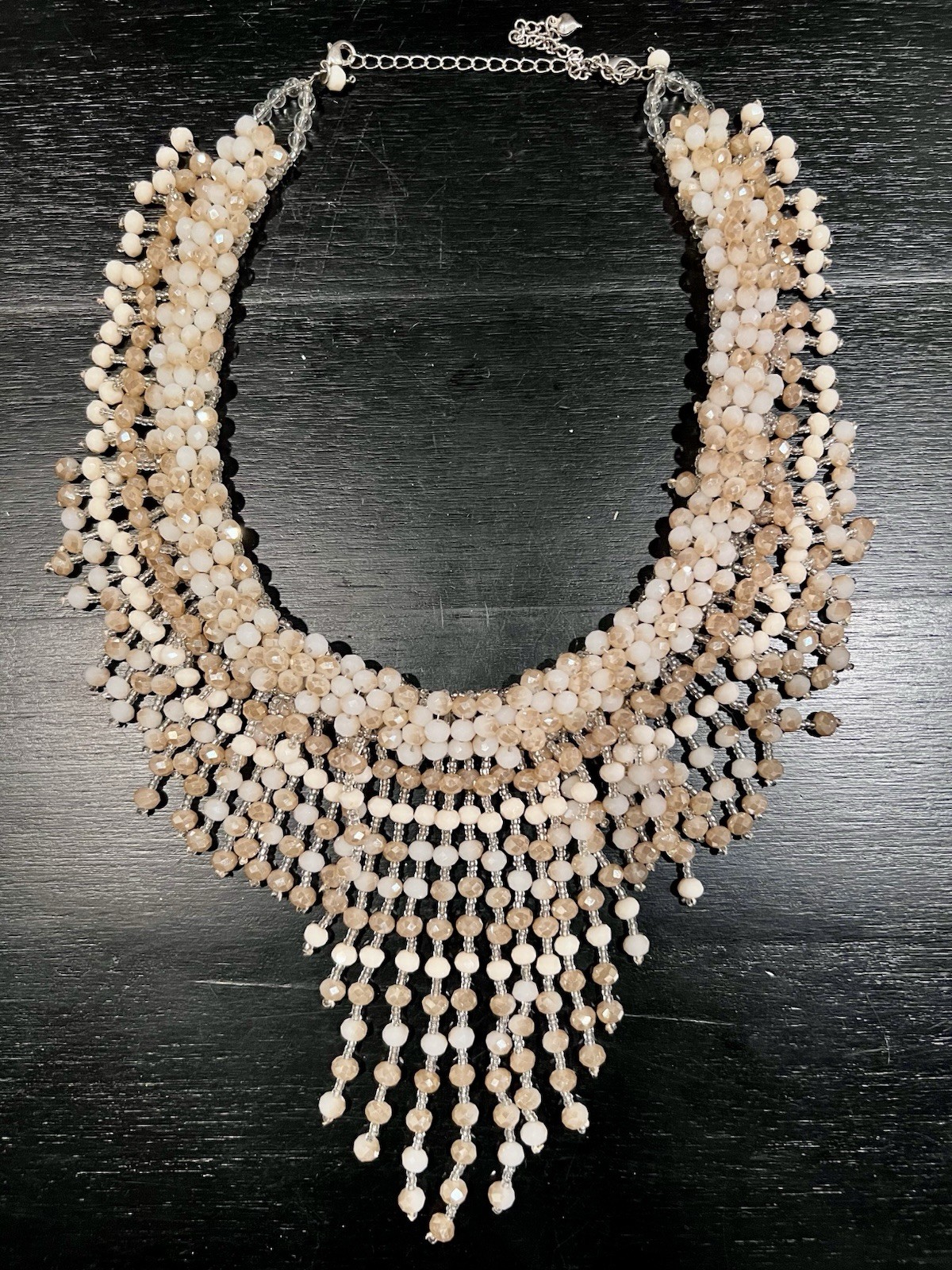 Handmade Champagne & Crystal Beaded Statement Bib Necklace | Adjustable
